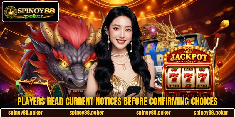 Players read current notices before confirming choices