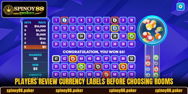Players review currency labels before choosing rooms